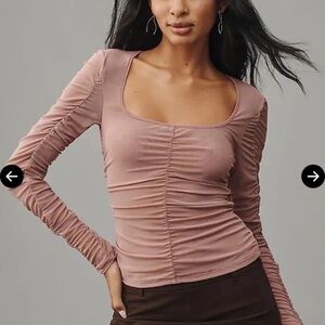 Anthropologie Top XL New NWT Mauve Color Long Sleeve Ruched Boho RARE GORGEOUS